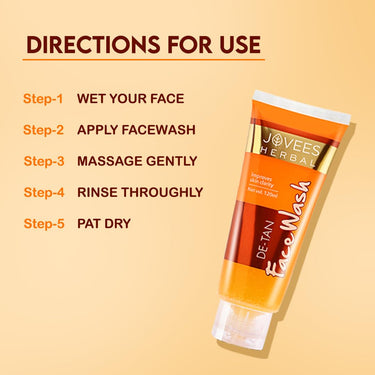 Jovees Herbal Detan Facewash For Glowing and Clear Skin With Liquorice & bearberry Ext. | Gentle Cleanser For Brighten, Even Tone and Hydrates Skin | Suitable for All Skin Types - 120ml (Pack of 2)